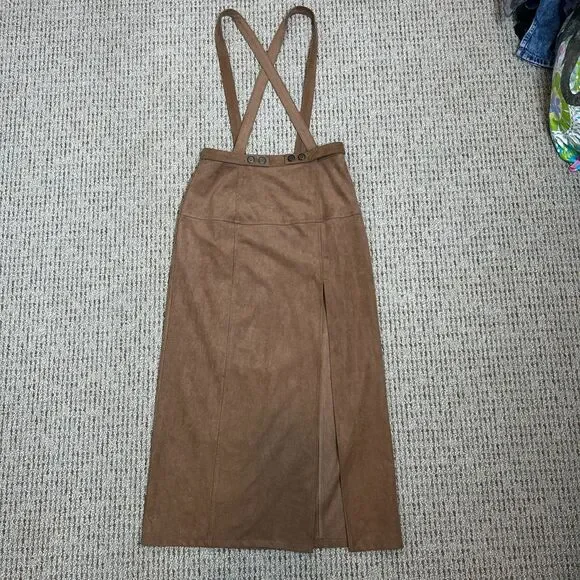 Anthropologie Faux Suede Pinafore Midi Skirt size 4 Overall Dress - Picture 5 of 11